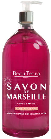 Beauterra savon liquide de marseille rose ancienne flacon pompe